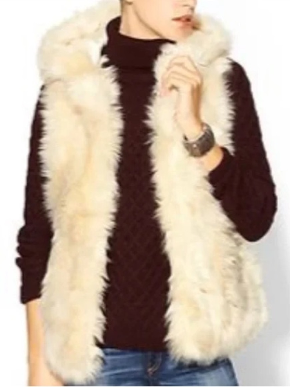 Sabine Faux Fur Cream Ivory Faux Fur Hooded Vest